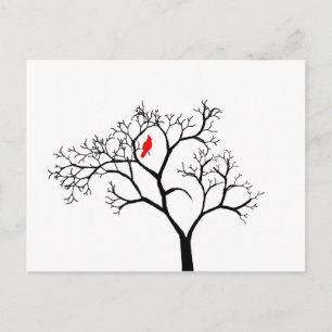 Carte Postale Oiseau rouge cardinal dans un arbre d'hiver neigeu