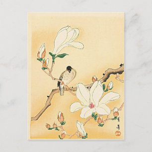 Carte Postale Oiseau sur Magnolia Tree Bois japonais Imprimer