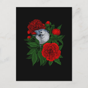 Carte Postale Oiseau sur un bouquet de pivoines rouges