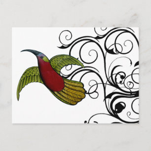 Carte Postale Oiseau vert et rouge vintage
