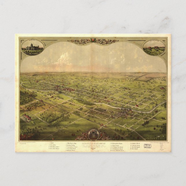 Carte Postale Oiseau's Eye View of Lansing, Michigan (1866) (Devant)