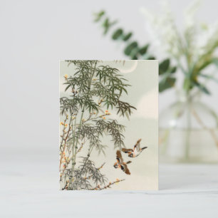 Carte Postale Oiseaux Bambou Asiatique Japonais Vintage