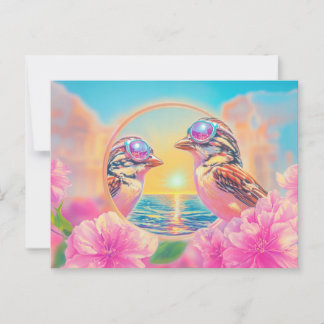 Carte Postale Oiseaux cool avec des lunettes de soleil au couche