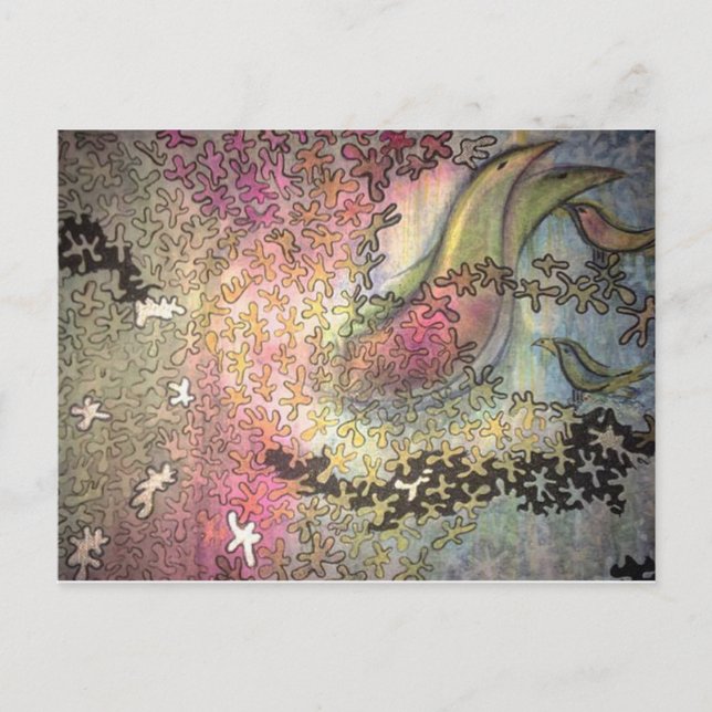 Carte Postale oiseaux dans les arbres (Devant)