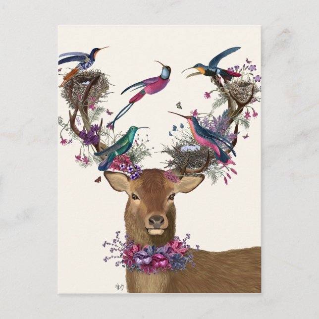 Carte Postale Oiseaux de cerfs, nids d'oiseaux tropicaux (Devant)