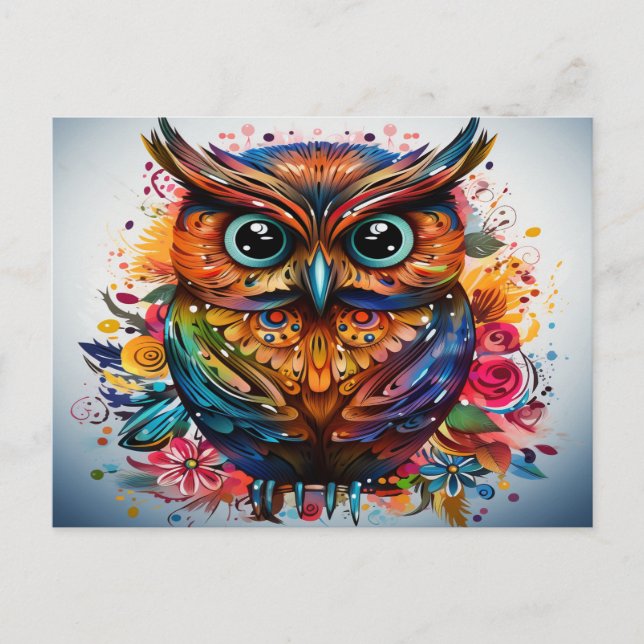 Carte Postale Oiseaux de Chouette Abstraite (Devant)
