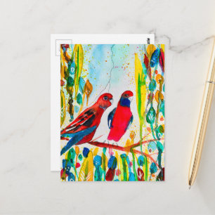 Carte Postale Oiseaux de Rosella dans l'art de l'aquarelle des a