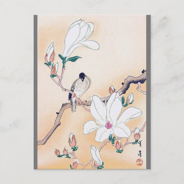 Carte Postale Oiseaux et Magnolia Blossom, Watanabe Seitei (Devant)