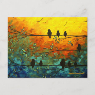Carte Postale Oiseaux fantaisistes et uniques sur une branche