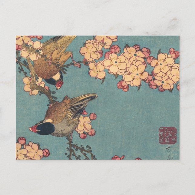 Carte Postale Oiseaux Fleurs Hokusai Art Japonais (Devant)