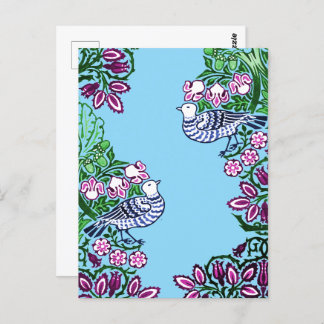 Carte Postale Oiseaux folkloriques Fleurs Acorns