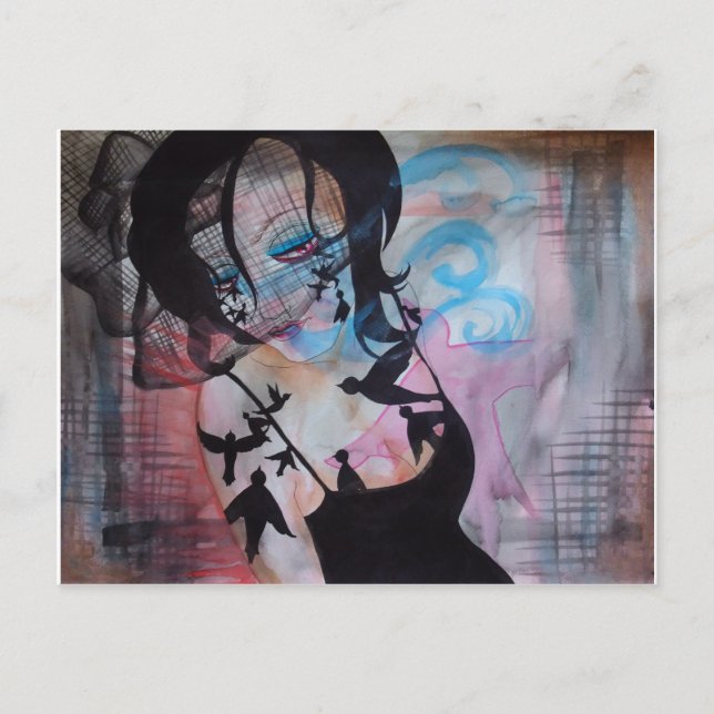 Carte Postale Oiseaux gothiques Voile Voile Oiseau Surreal Art C (Devant)