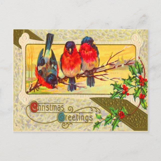 Carte Postale Oiseaux & Houx (Devant)