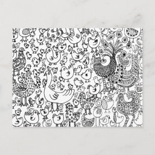 Carte Postale Oiseaux Illustration noir et blanc Art moderne