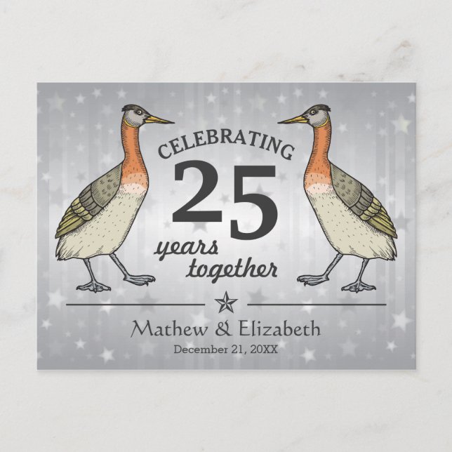 Carte Postale Oiseaux mignons personnalisé argent 25e anniversai (Devant)