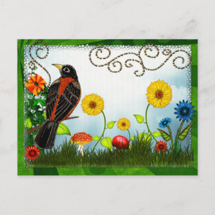 Carte Postale Oiseaux observer l'art populaire Whimsical