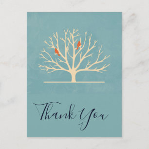 Carte Postale Oiseaux oranges modernes dans un grand Merci d'arb