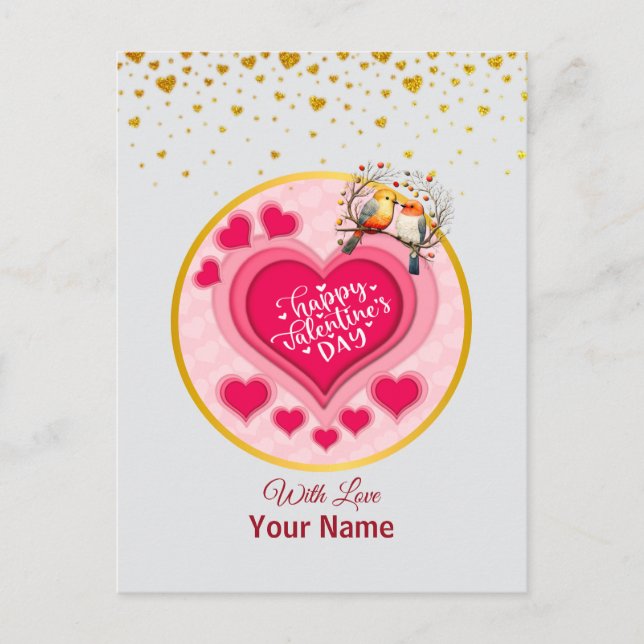 Carte Postale Oiseaux romantiques en Branche Saint-Valentin et c (Devant)