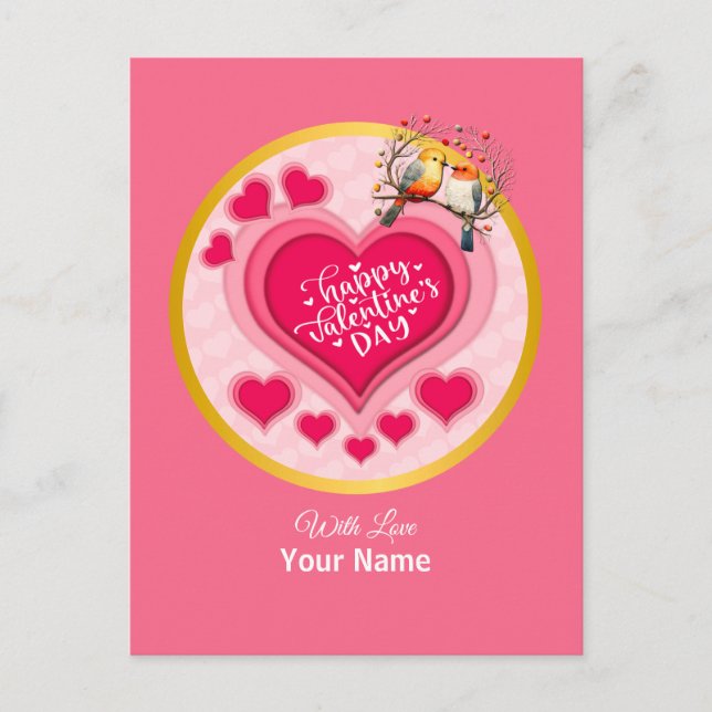 Carte Postale Oiseaux romantiques en Branche Saint-Valentin et c (Devant)