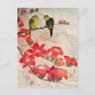 Carte Postale oiseaux sur l'arbre de flore