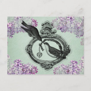 Carte Postale Oiseaux vintages avec un Trousse de Coeur Vêtement