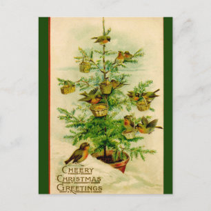 Carte Postale Oiseaux vintages Noël Salutation joyeuse