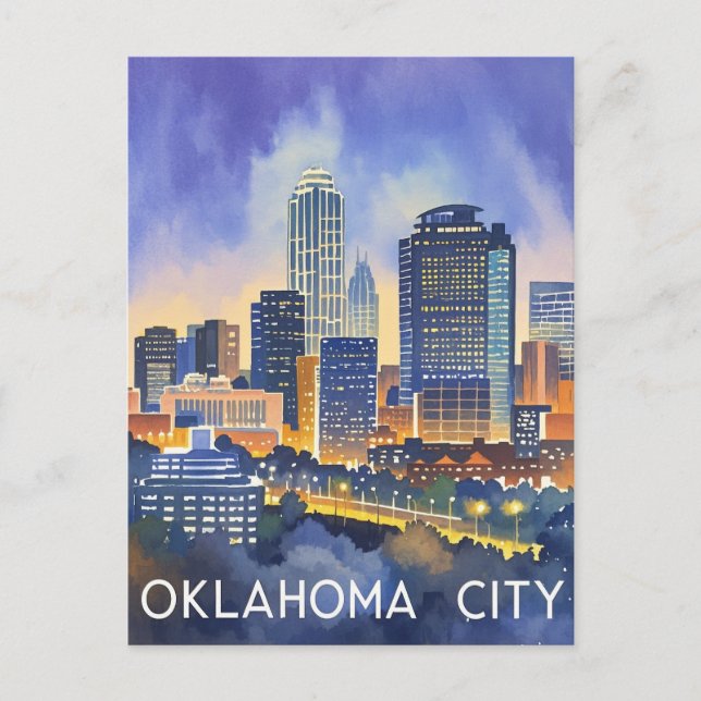 Carte Postale Oklahoma City couleur de l'eau skyline (Devant)