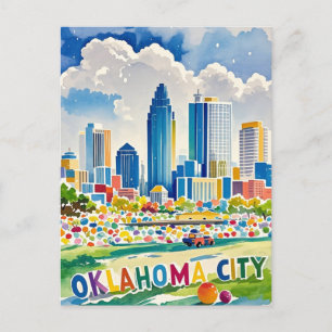 Carte Postale Oklahoma City couleur de l'eau skyline