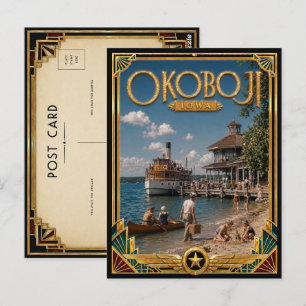 Carte Postale Okoboji Iowa Art Déco Vintage Âge d'Or