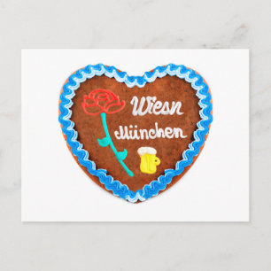 Carte Postale Oktoberfest Wiesn Munich avec rose et verre de biè