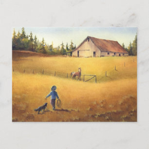 Carte Postale OLD BARN, APPALOOSA BOY & DOG by SHARON SHARPE