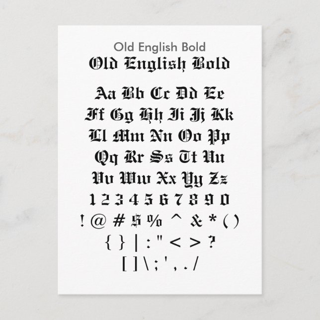 Carte Postale Old English Bold - Feuille d'échantillonnage de po (Devant)