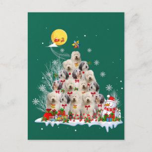 Carte Postale Old English Sheepdog Chien Renne Pine Noël