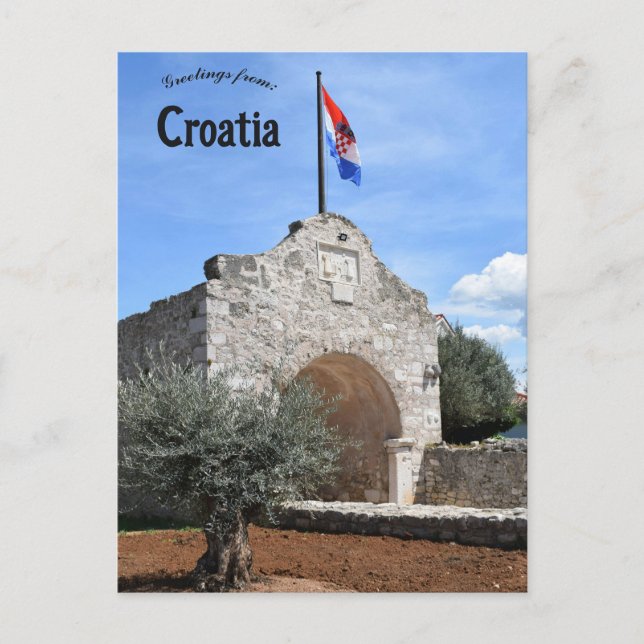 Carte Postale Old Gate and Flag in Nin Croatia (Devant)