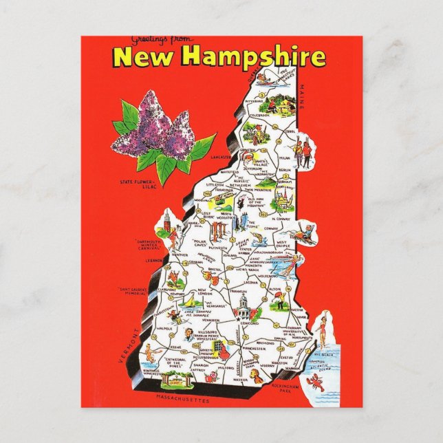 Carte Postale Old New Hampshire Map Postcard (Devant)