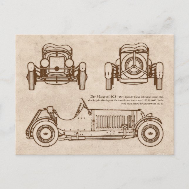 Carte Postale Oldtimer Italie Vintage Maserati 4CS (Devant)