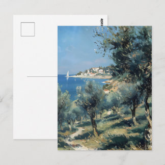 Carte Postale Olive Grove with Coastal Village and Sea