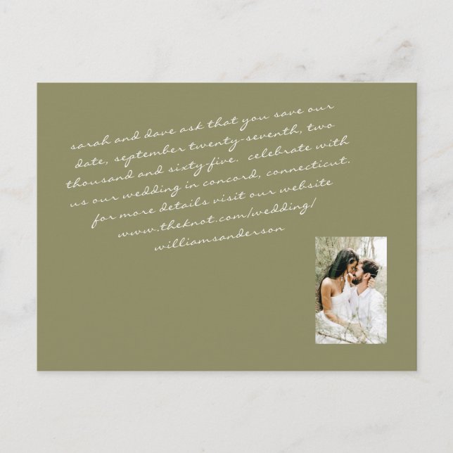 Carte Postale Olive Modern Script Couple Photo Enregistrer Notre (Devant)