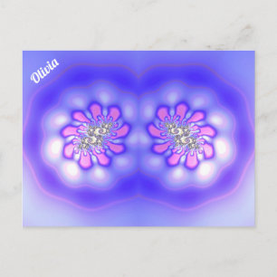 Carte Postale OLIVIA ~ Conception Fractale 3D ~ Rose Bleu Mauve