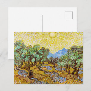 Carte Postale Oliviers de Van Gogh - Soleil doré et ciel d'art
