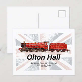 Carte Postale Olton Hall Train à vapeur Vintage Anglais Locomoti