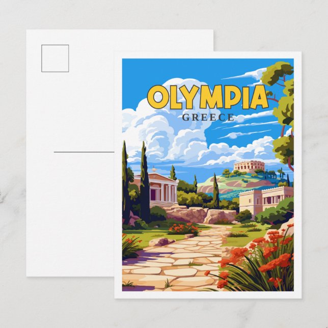 Carte Postale Olympia Grèce illustration de voyage vintage (Devant / Derrière)