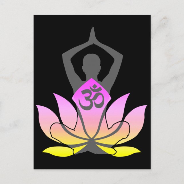 Carte Postale OM Namaste Spirituelle Lotus Fleur Yoga Pose (Devant)