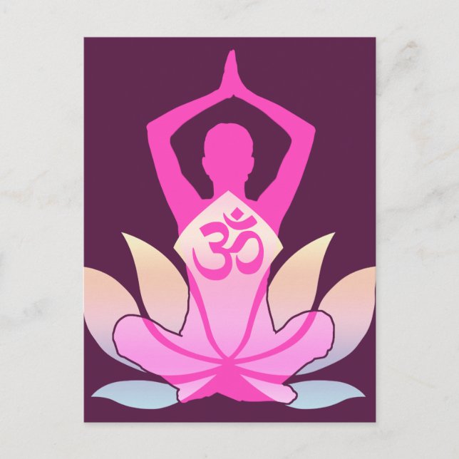 Carte Postale OM Namaste Spirituelle Lotus Fleur Yoga sur Plum (Devant)