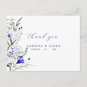 Carte Postale Ombre Du Merci De Mariage Floral Royal Blue Ivory