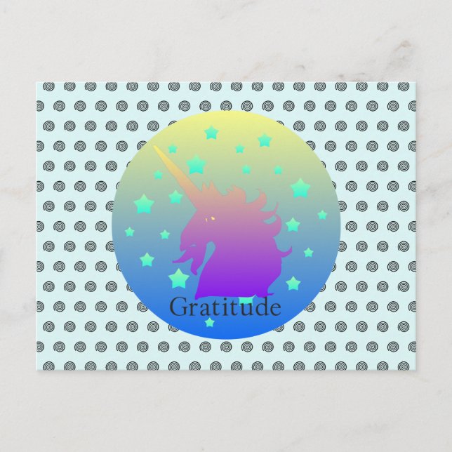 Carte postale "Ombre unicorn avec mot de gratitude (Devant)