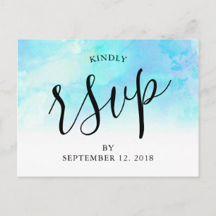 Carte postale Ombre Watercolor Wedding RSVP - Bleu