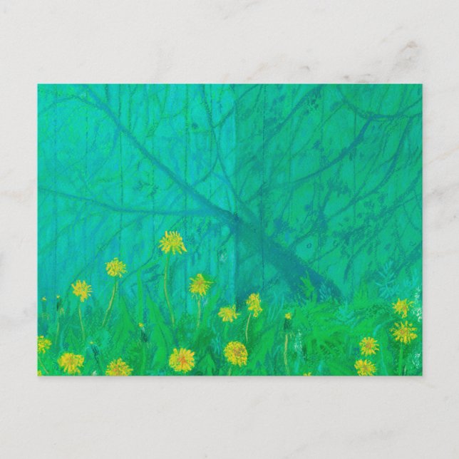 Carte Postale Ombres d'arbre & Dandelions, Peinture de fleurs d' (Devant)