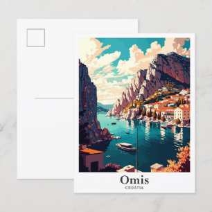 Carte Postale Omis Croatie Illustration du portrait Vintage voya
