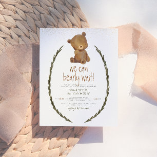 Carte Postale On peut attendre le Baby shower d'ours d'aquarelle
